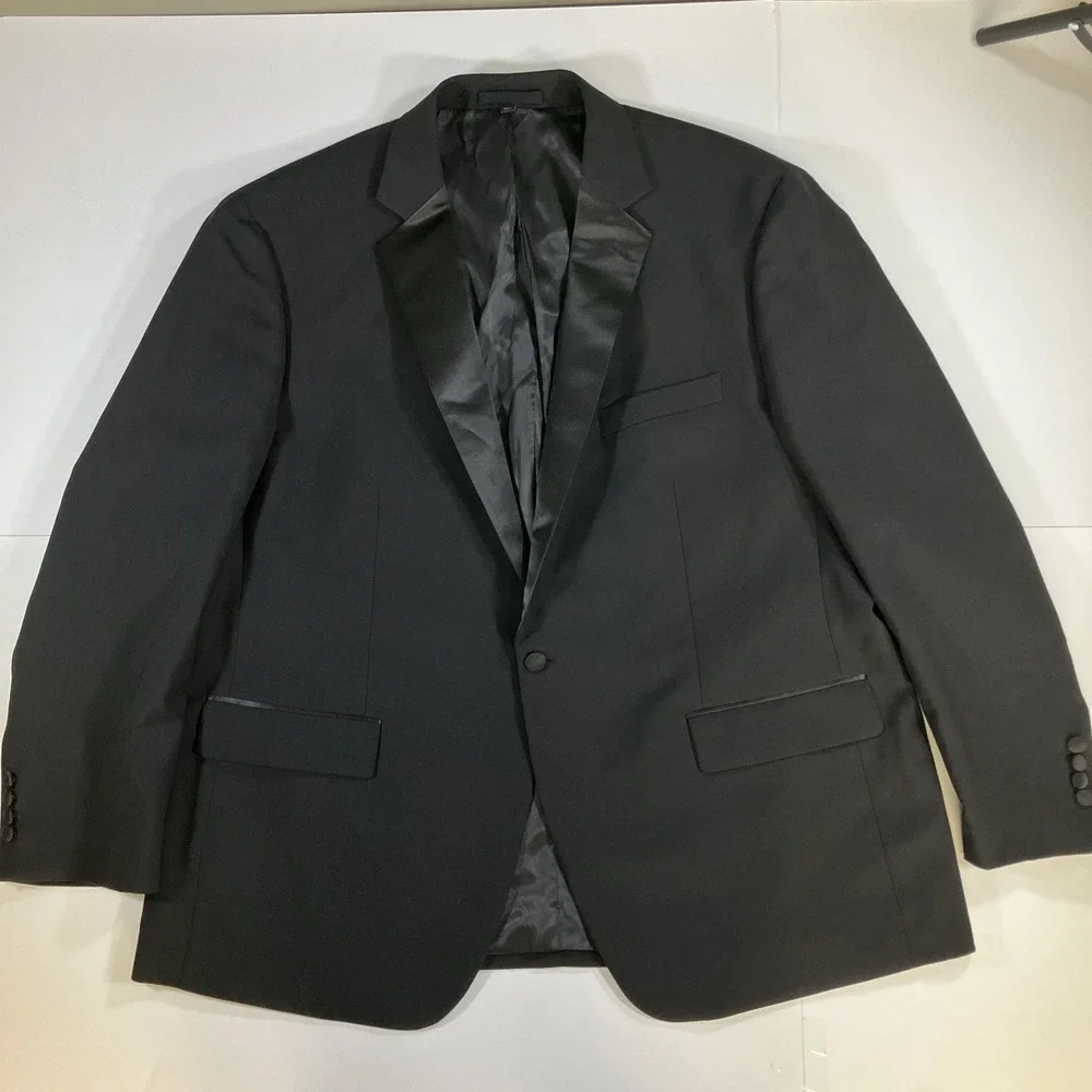 Jos A Bank Tuxedo Jacket Mens 50R Black Wool Tailored Fit Satin Lapel Formal